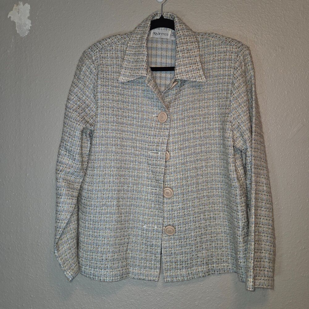 Vintage Apparenza Pastel Boucle Tweed Blazer Jacket Blue Beige Light Academia